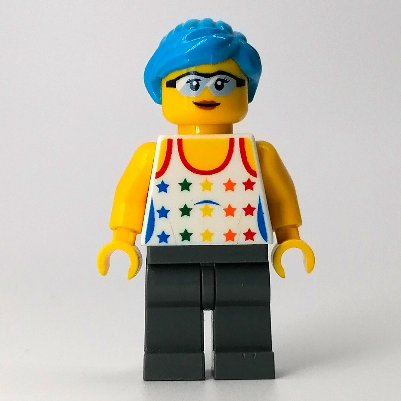 LEGO White Torso, Dark Bluish Grey Legs, Dark Azure Hair (fig-011027)