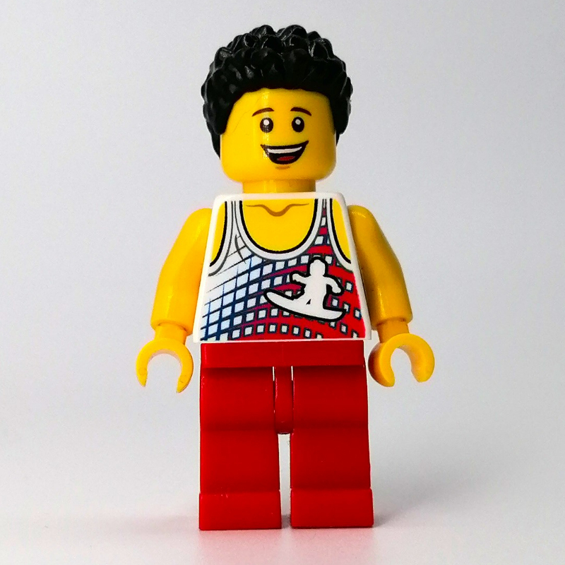 LEGO White Torso, Red Legs, Black Hair (fig-011028)