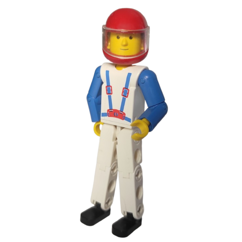 LEGO Technic Figure White Legs, White Top with Blue Braces Print, Blue Arms, Red Helmet (fig-011031)