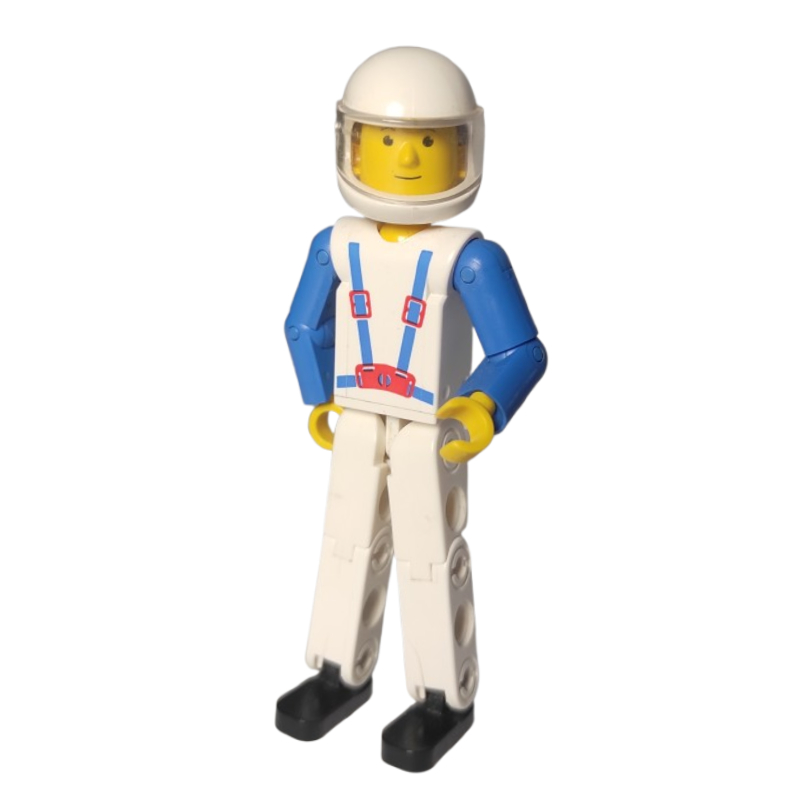 LEGO Technic Figure White Legs, White Top with Blue Braces Print, Blue Arms, White Helmet (fig-011032)