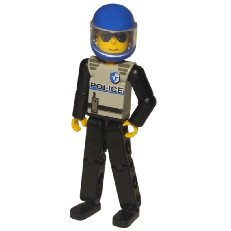 LEGO Technic Figure Black Legs, Light Gray Top with Police Print, Black Arms, Blue Helmet (fig-011033)