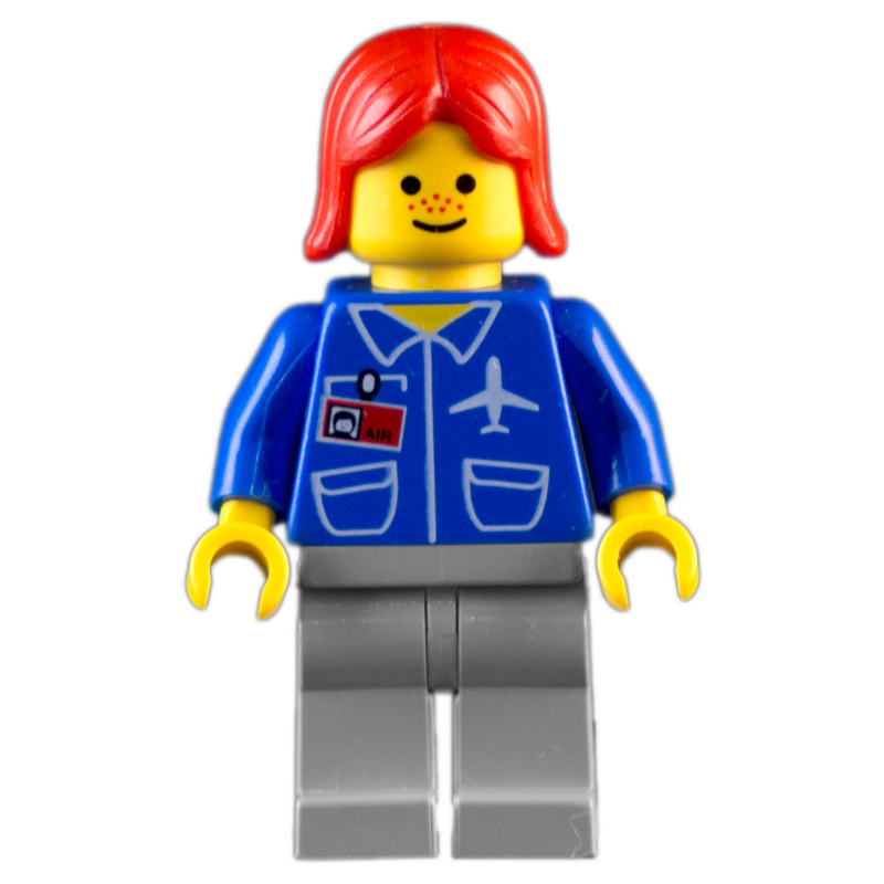 LEGO Blue Torso, Light Gray Legs, Red Hair (fig-011035)
