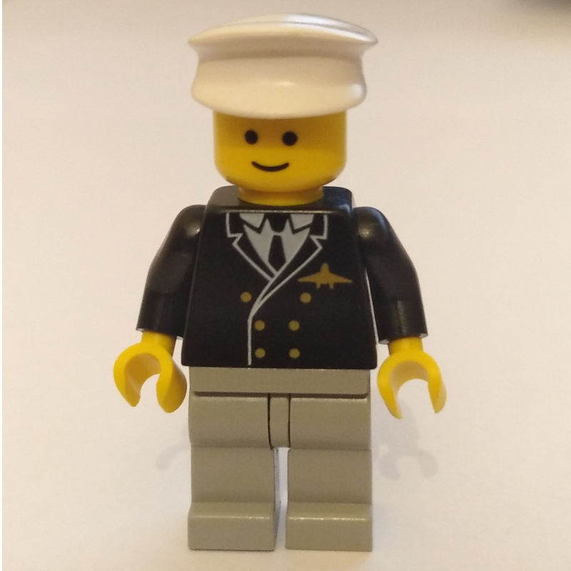 LEGO Pilot - Black Torso, Light Grey Legs, White Cap (fig-011036)