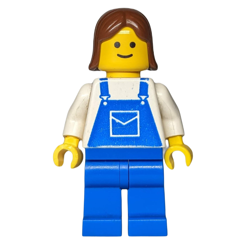 LEGO White Torso, Blue Overall, Brown Hair (fig-011046)