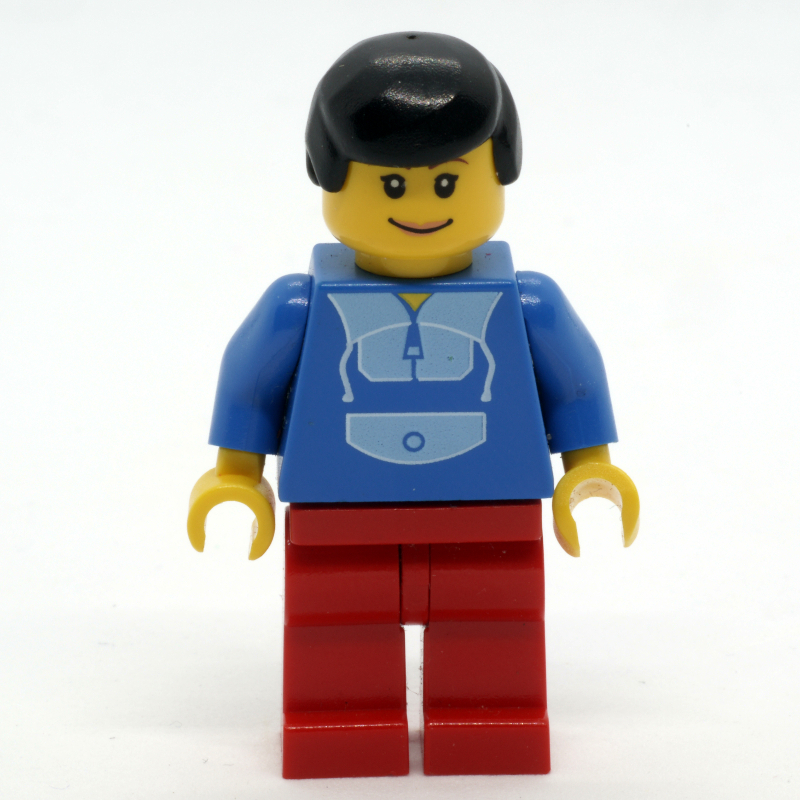 LEGO Blue Torso, Red Legs, Black Hair (fig-011058)