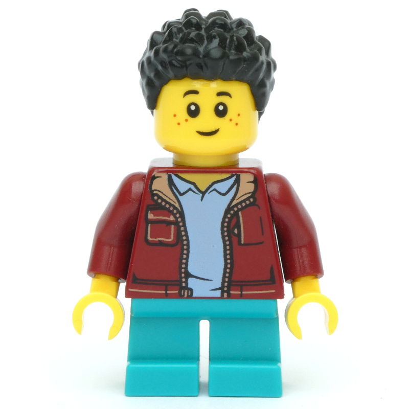 LEGO Kid - Dark Red Torso, Dark Turquoise Legs, Black Hair (fig-011191)