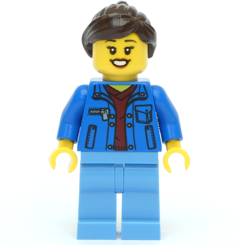 LEGO Blue Torso, Medium Blue Legs, Dark Brown Hair (fig-011192)