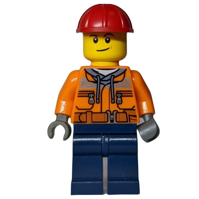 LEGO Worker - Orange Torso, Dark Blue Legs, Red Helmet (fig-011211)