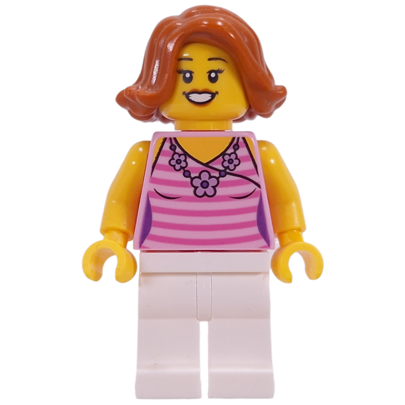 LEGO Bright Pink Torso, White Legs, Dark Orange Hair (fig-011230)