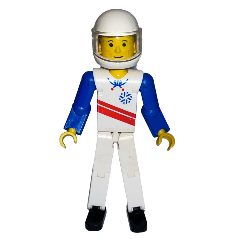 LEGO Technic Figure White Legs, White Top with Red Stripes Print, Blue Arms, White Helmet (fig-011235)