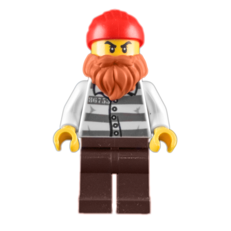 LEGO Criminal, Prison Shirt with #86753, Beard, Red Head Wrap (fig-011414)