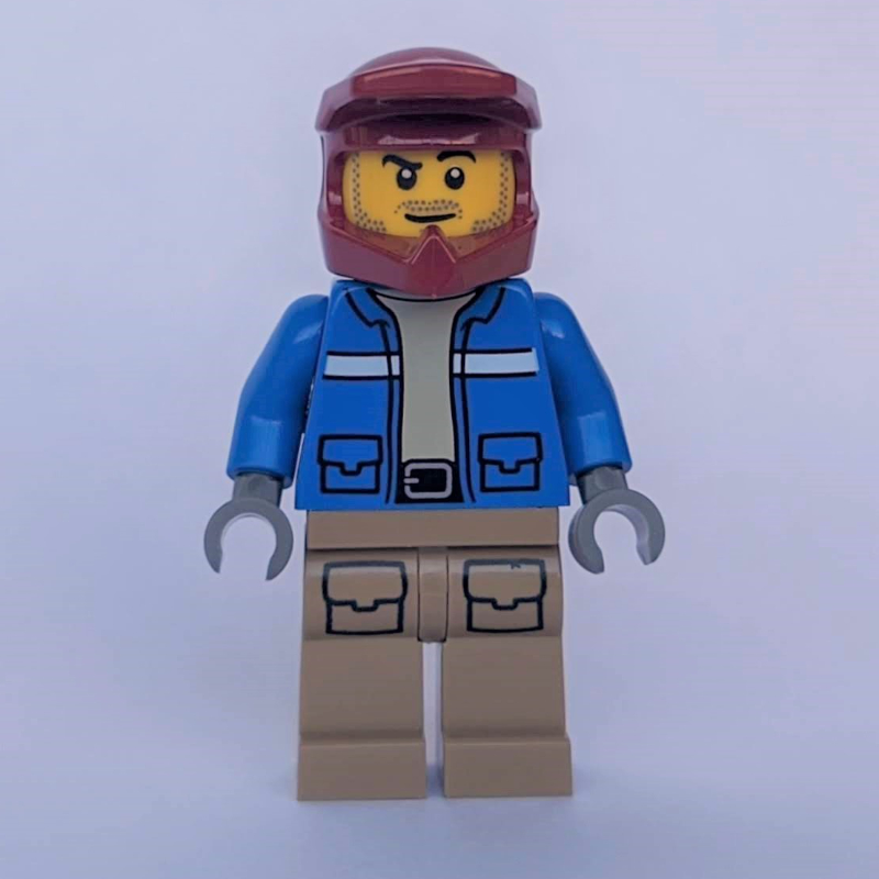 LEGO Man, Blue Jacket, Dark Red Dirt Bike Helmet (fig-011415)