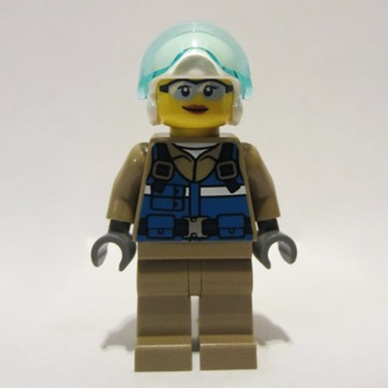 LEGO Woman, Helicopter Pilot, Blue Vest over Dark Tan Shirt (fig-011418)
