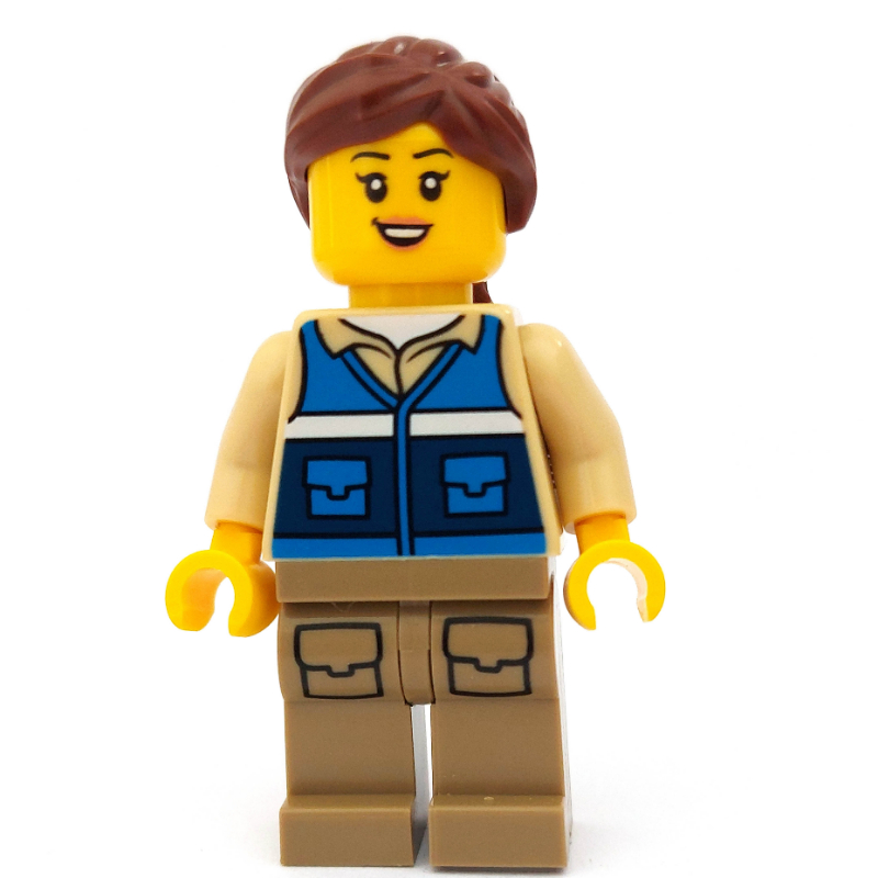 LEGO Woman, Blue Vest, Reddish Brown Ponytail Hair (fig-011419)
