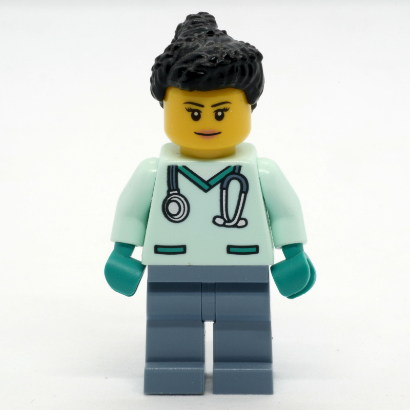LEGO Vet, Light Aqua Scrubs, Black Hair (fig-011420)
