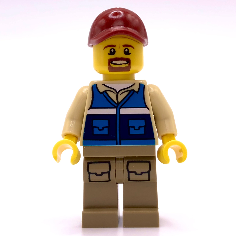 LEGO Man, Blue Vest, Dark Red Cap, Goatee Beard (fig-011421)