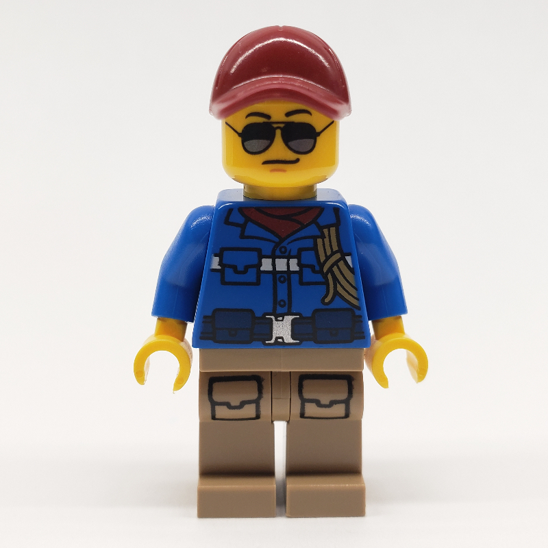 LEGO Man, Blue Jacket, Dark Red Cap, Sunglasses (fig-011423)
