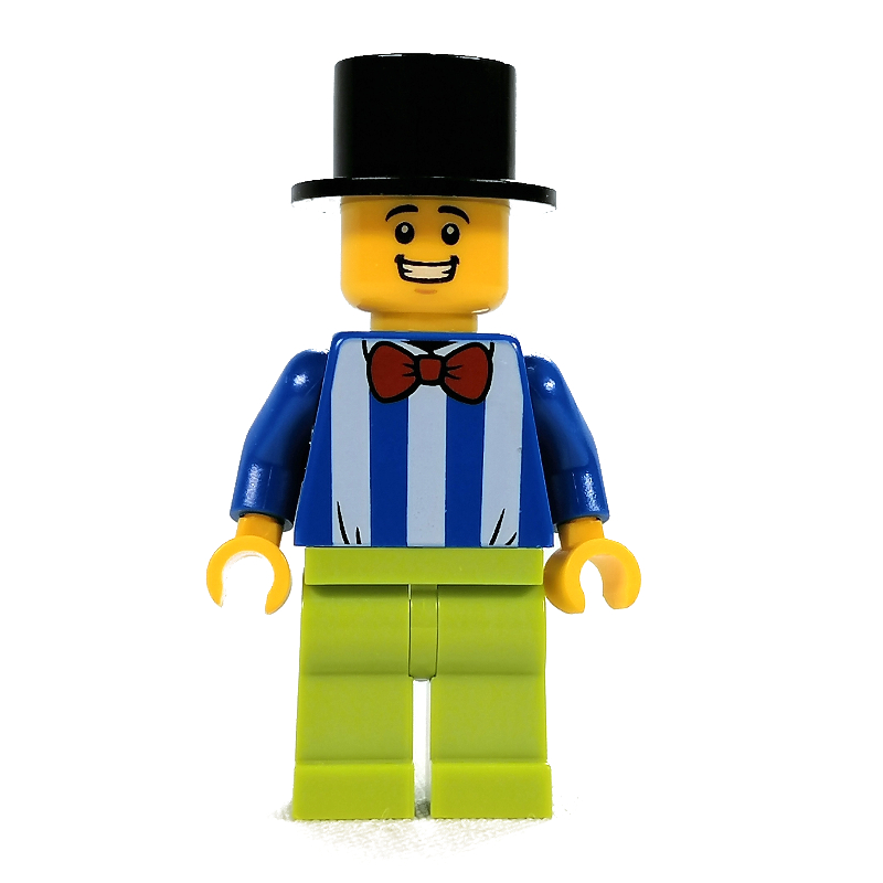 LEGO Blue Torso with White Stripes, Lime Legs, Black Top Hat (fig-011448)