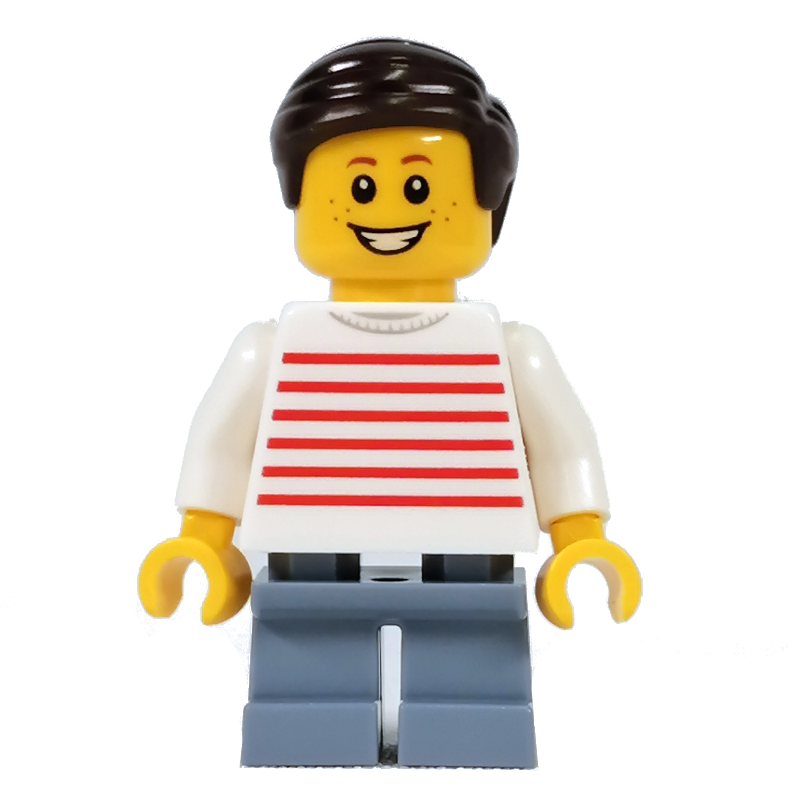 LEGO Kid - White Torso, Sand Blue Legs. Dark Brown Hair (fig-011450)