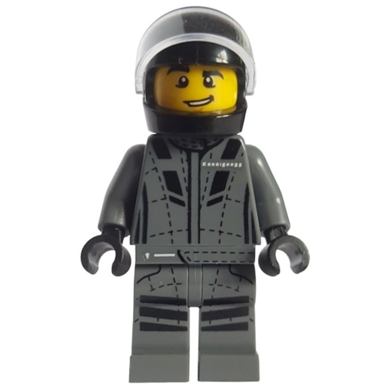LEGO Race Driver - Dark Bluish Grey Torso/Legs, Black Helmet (fig-011497)