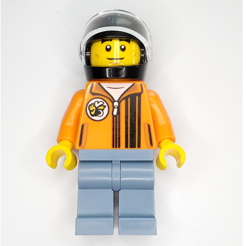 LEGO Race Driver - Orange Torso, Sand Blue Legs, Black Helmet (fig-011503)