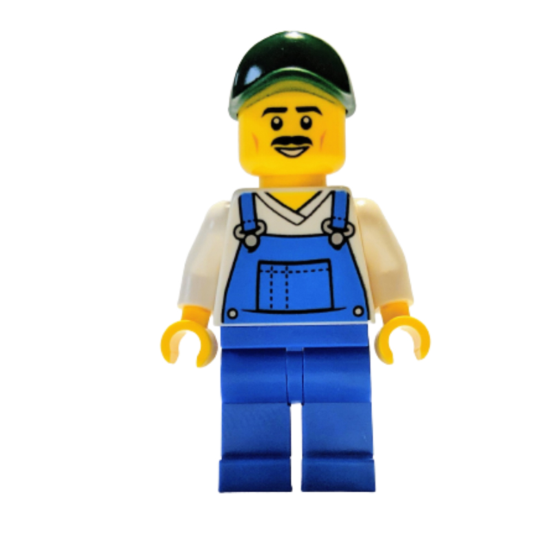LEGO Blue Overall, White Torso, Dark Green Cap (fig-011545)