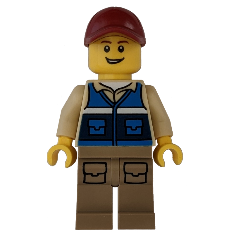LEGO Man, Blue Vest, Dark Tan Legs, Dark Red Cap (fig-011546)