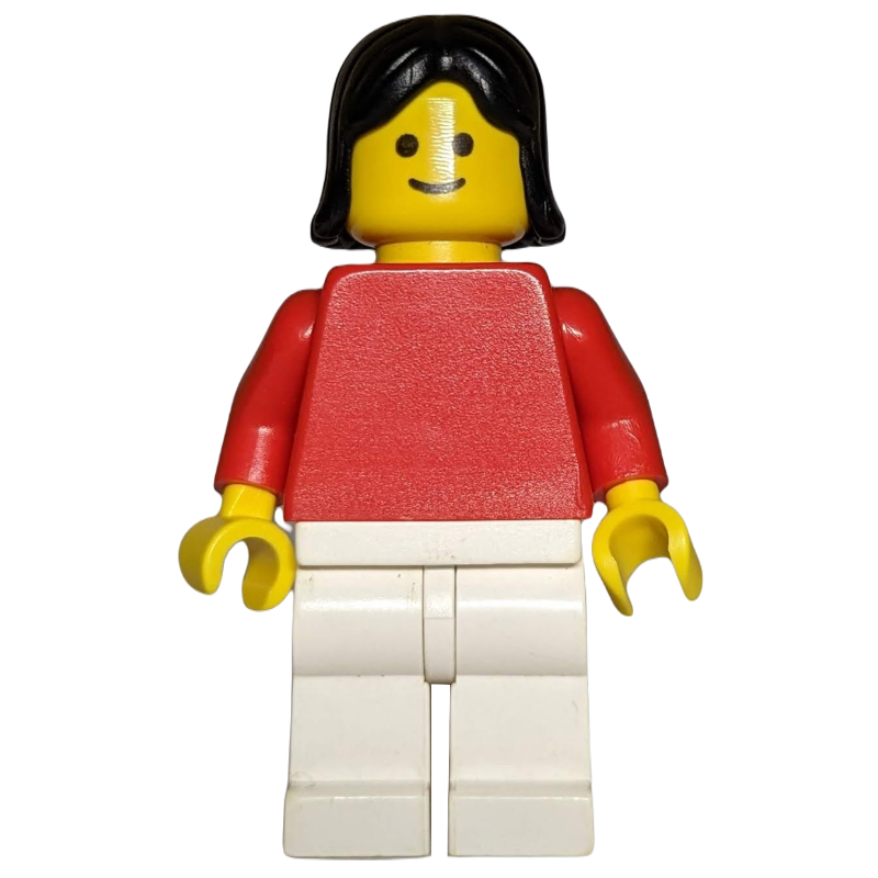 LEGO Woman, Red Torso, White Legs, Black Hair (fig-011555)