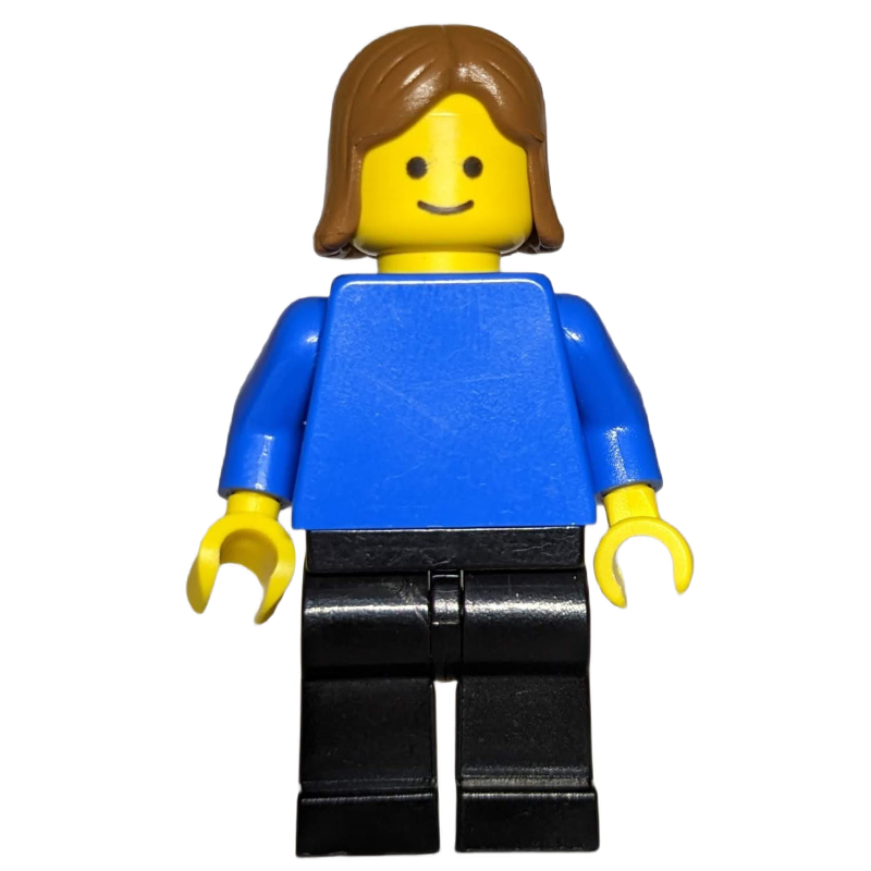 LEGO Woman, Blue Torso, Black Legs, Medium Brown Hair (fig-011556)
