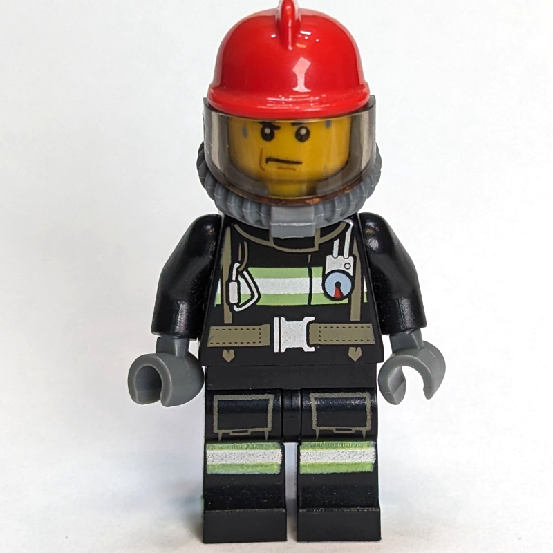 LEGO Fireman, Black Firesuit, Red Helmet, Blue Airtanks (fig-011560)