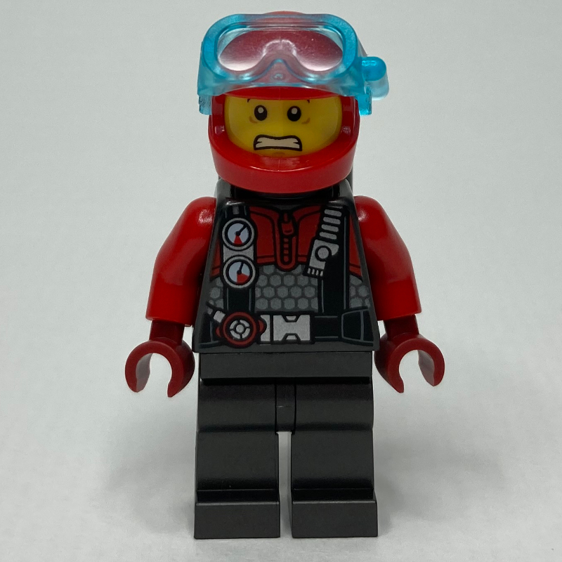 LEGO Diver - Pearl Dark Grey Torso, Legs, Black Airtanks, Red Helmet (fig-011584)