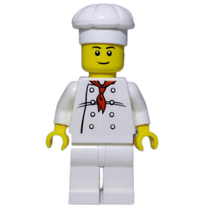 LEGO Chef, Red Neckerchief, White Legs, Smile, Black Eyebrows (fig-011657)
