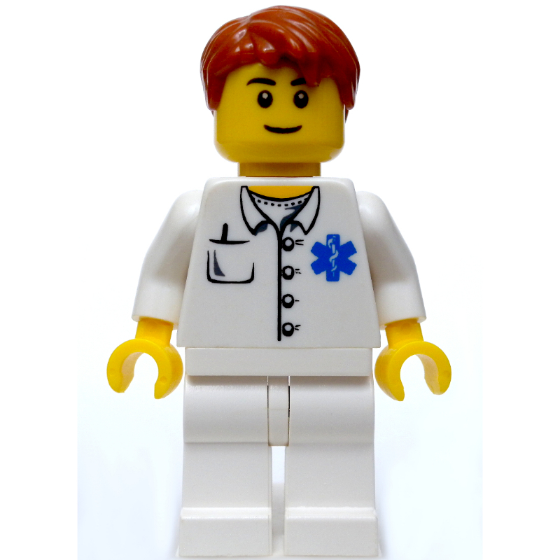 LEGO Doctor, White Shirt with Star of Life Logo, Dark Orange Hair, Black Eyebrows (fig-011659)