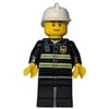 Fireman, Black Fire Jacket with Radio and Badge, White Helmet, Black Eyebrows