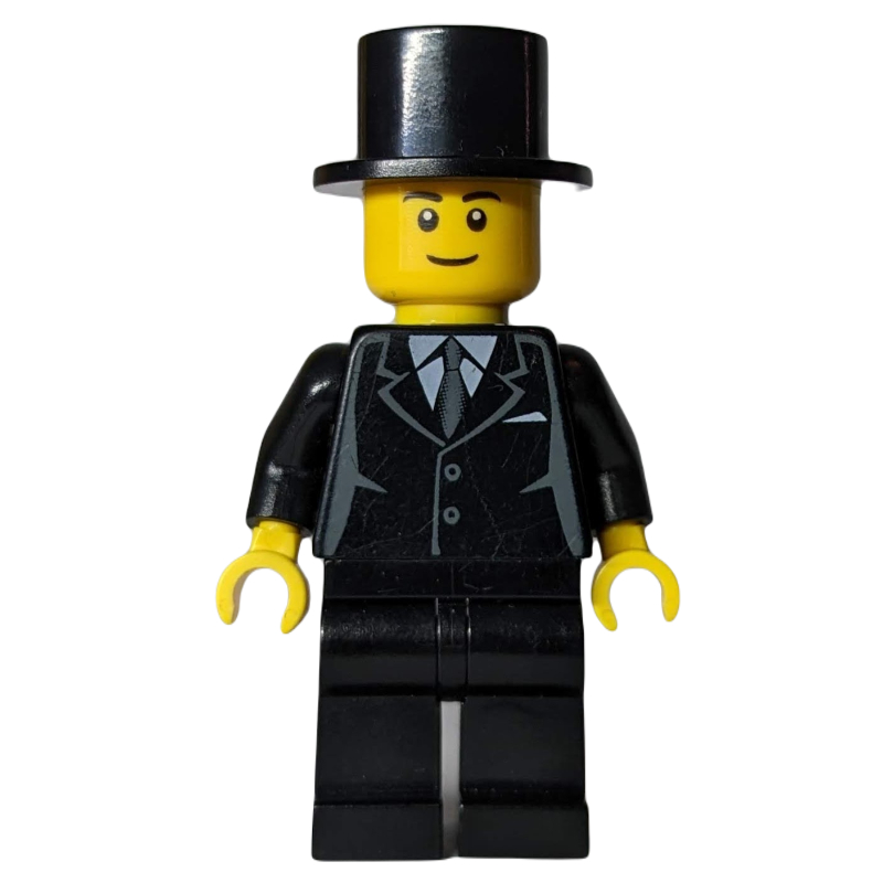 LEGO Groom, Black Suit, Black Top Hat, Black Eyebrows (fig-011676)