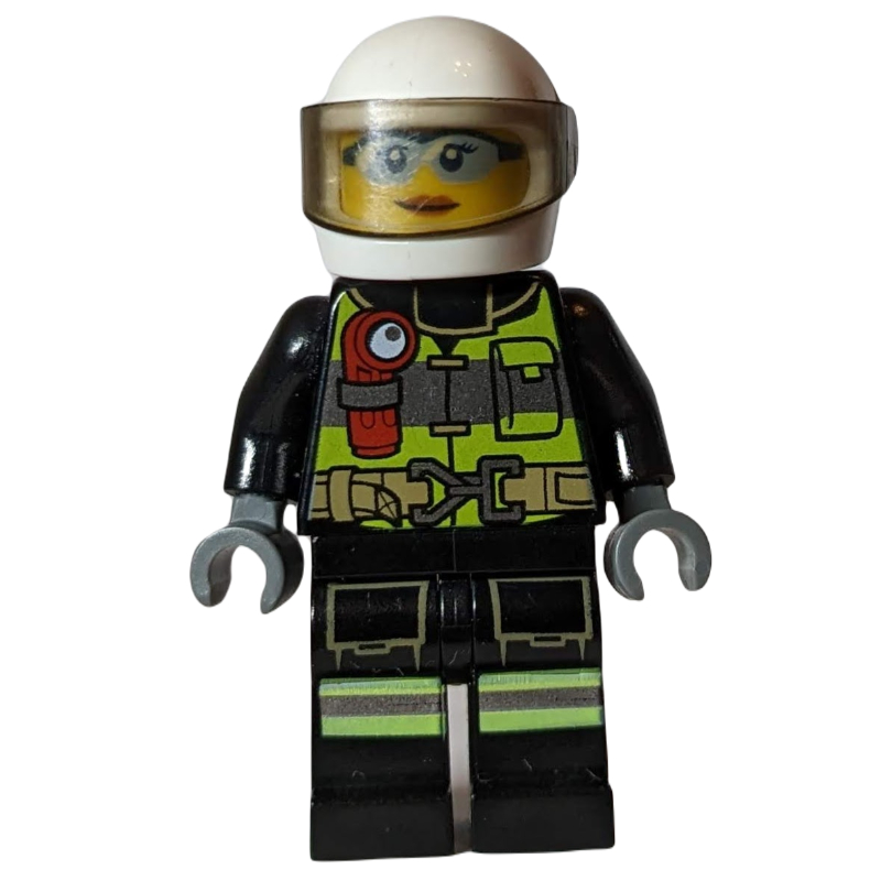 LEGO Firefighter, Black Torso, Black Legs, White Helmet (fig-011733)