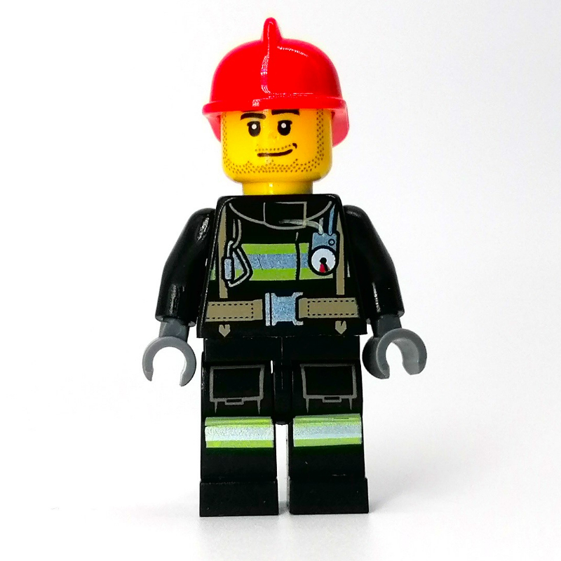 LEGO Firefighter, Black Torso, Black Legs, Red Helmet (fig-011735)