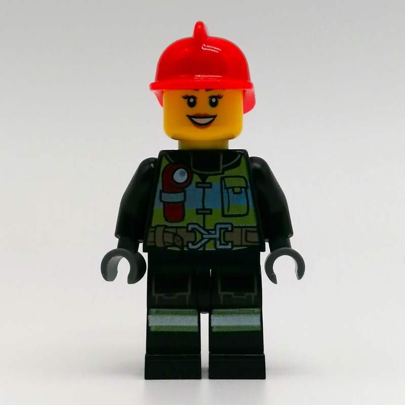 LEGO Fire Fighter - Black Torso, Black Legs, Red Helmet, Female (fig-011736)