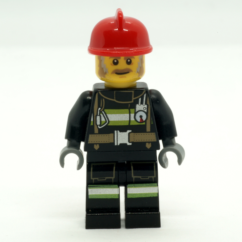LEGO Fire Fighter - Black Torso, Black Legs, Red Helmet, Dark Tan Beard (fig-011738)