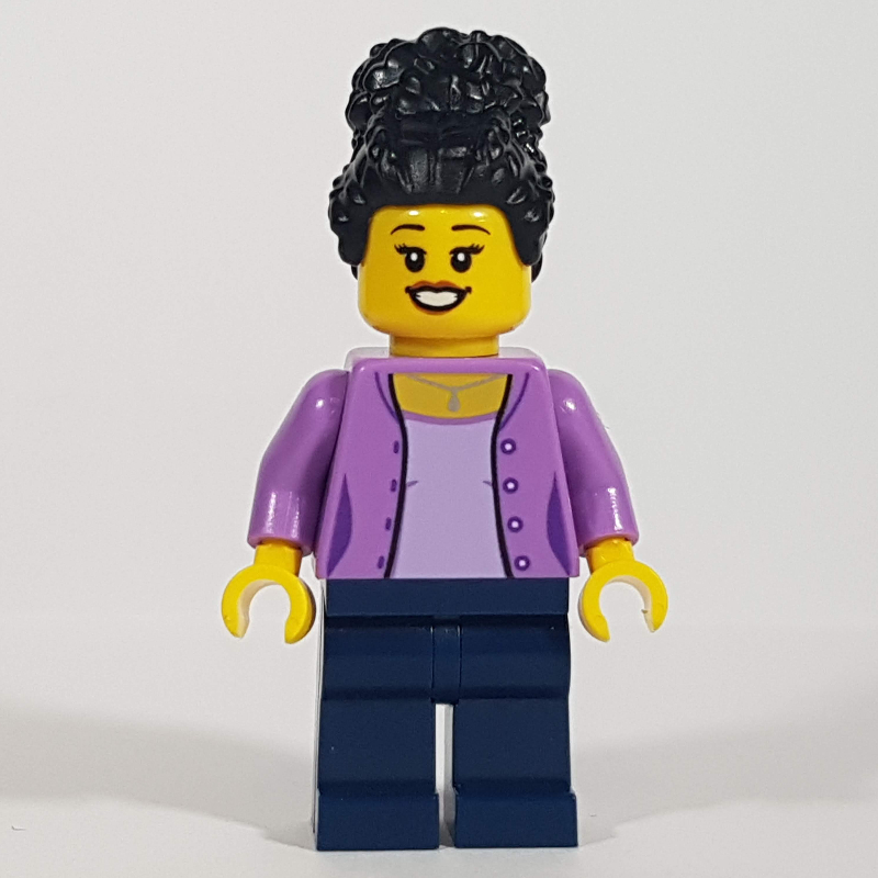LEGO Woman, Medium Lavender Cardigan, Dark Blue Legs (fig-011801)
