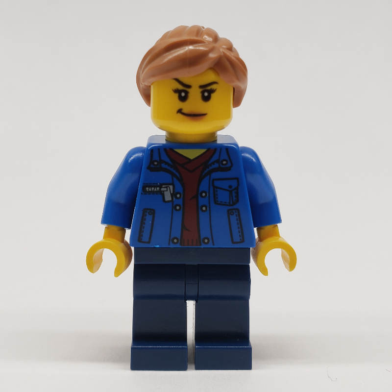 LEGO Woman, Blue Jacket, Dark Blue Legs, Medium Nougat Hair (fig-011831)