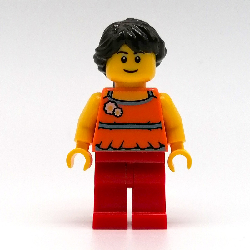 LEGO Orange Torso, Red Legs, Dark Brown Hair (fig-011858)