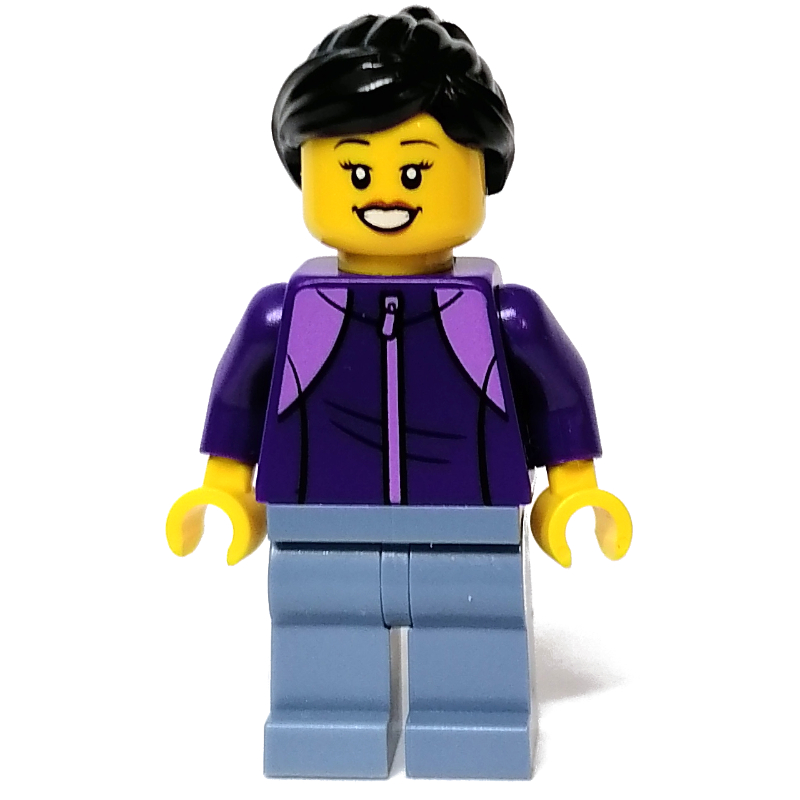 LEGO Dark Purple Torso, Sand Blue Legs, Black Hair (fig-011884)