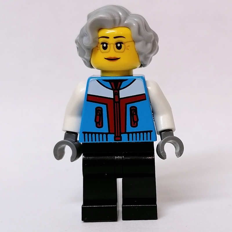 LEGO Dark Azure Torso, Black Legs, Light Bluish Grey Hair (fig-011886)