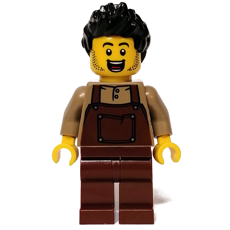 LEGO Dark Tan Torso, Reddish Brown Apron, Black Hair (fig-011888)