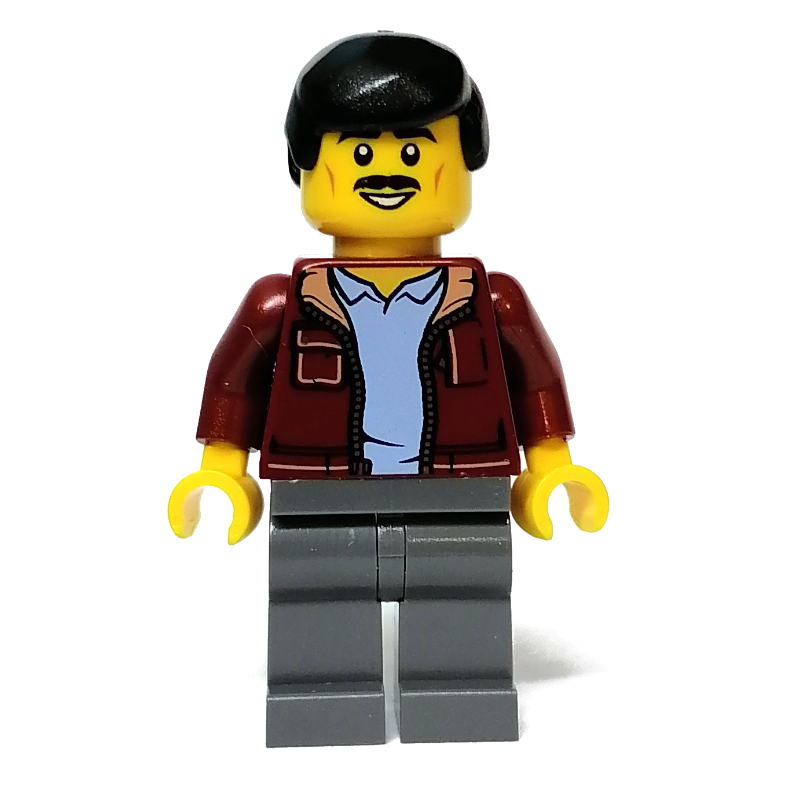 LEGO Dark Red Torso, Dark Bluish Grey Legs, Black Hair (fig-011889)