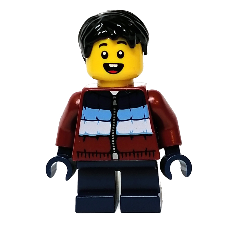 LEGO Kid - Dark Red Torso, Dark Blue Legs, Black Hair (fig-011891)