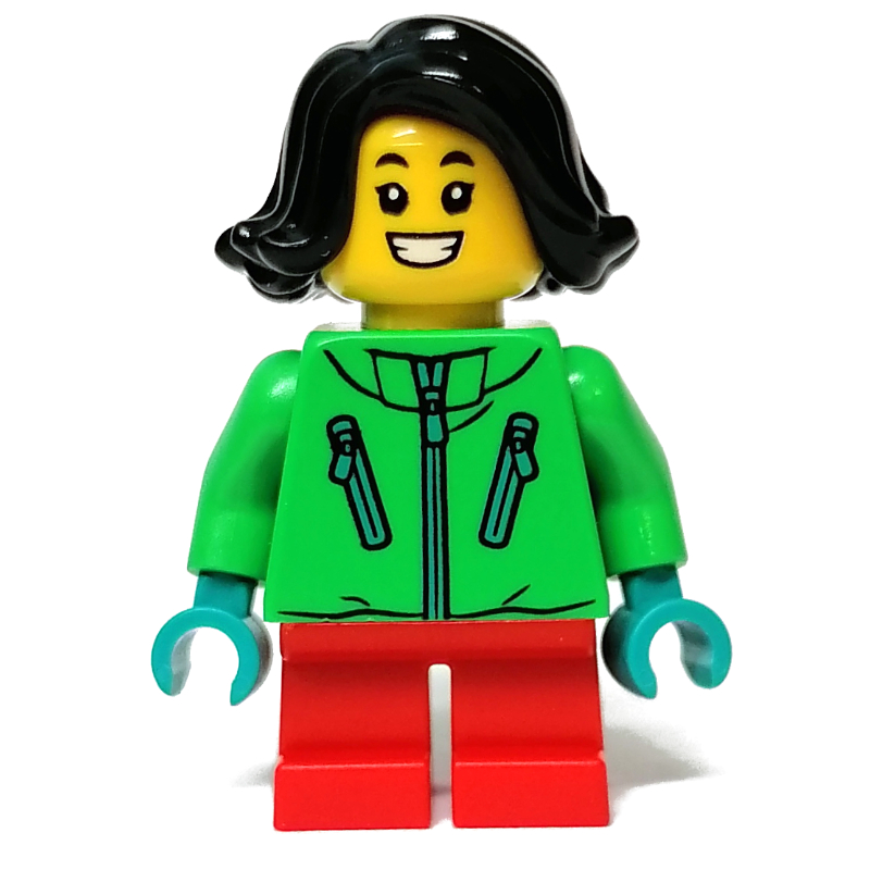 LEGO Kid - Green Torso, Red Legs, Black Hair (fig-011894)