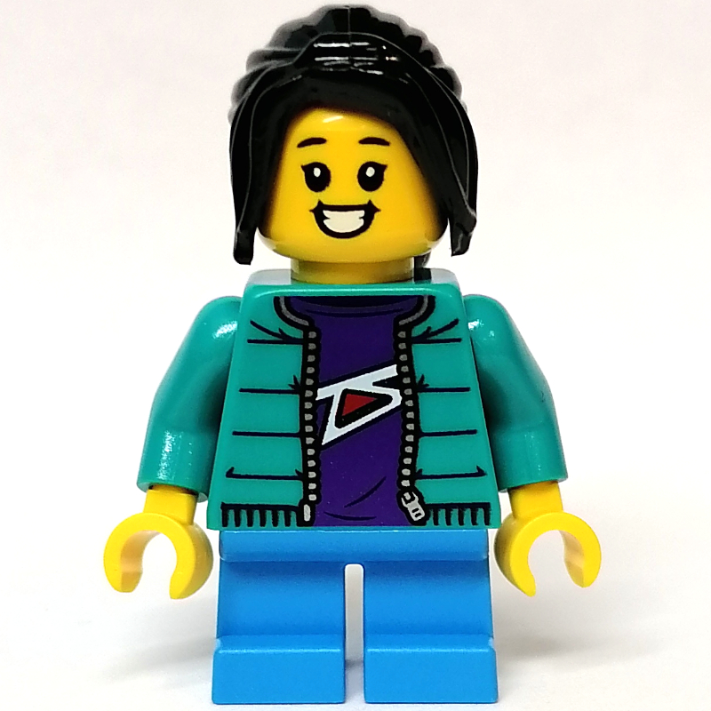 LEGO Kid - Dark Turquoise Torso, Dark Azure Legs, Black Hair (fig-011895)