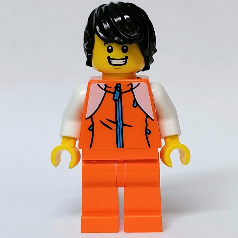 LEGO Orange Torso, Orange Legs, Black Hair (fig-011896)